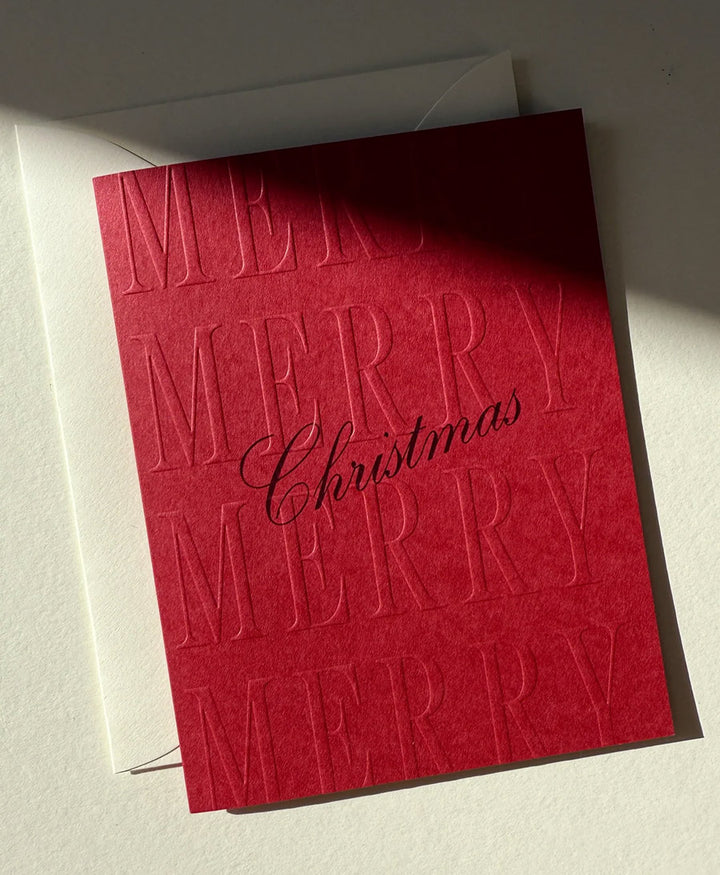Geprägte Karte mit Couvert "MERRY CHRISTMAS" - Rot