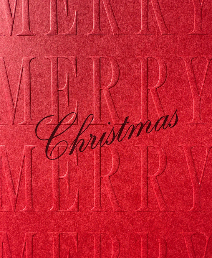 Geprägte Karte mit Couvert "MERRY CHRISTMAS" - Rot