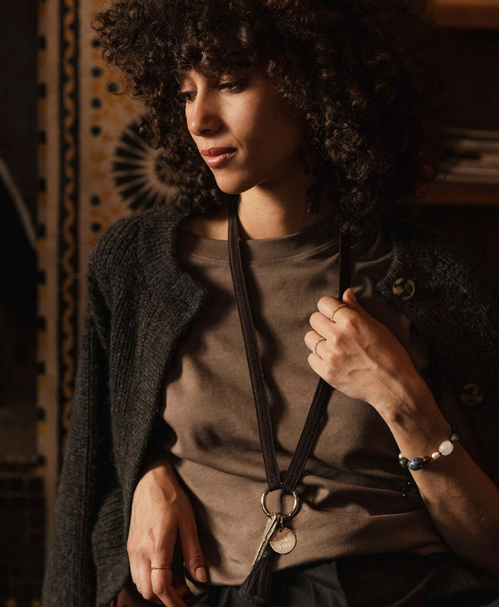 Schlüsselband vergoldeter Karabiner - Mocca