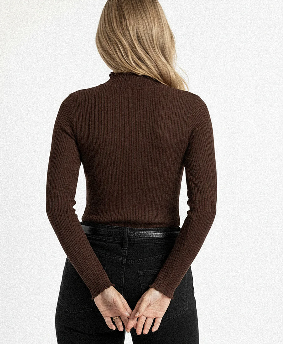 Tencel Langarm-Shirt MOCKNECK - Braun