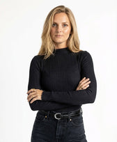 Tencel Langarm-Shirt MOCKNECK Pura in Schwarz