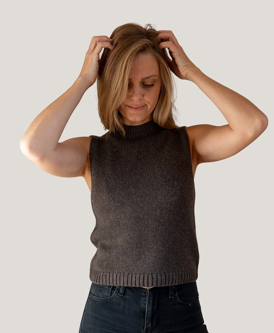 Stricktop - Mock Neck Tank - Kaschmir/Seide - Dunkelbraun
