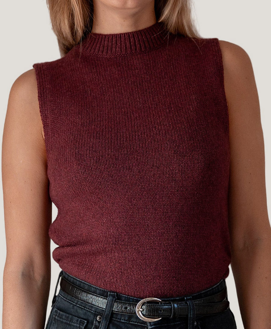 Stricktop - Mock Neck Tank - Kaschmir/Seide - Burgundy