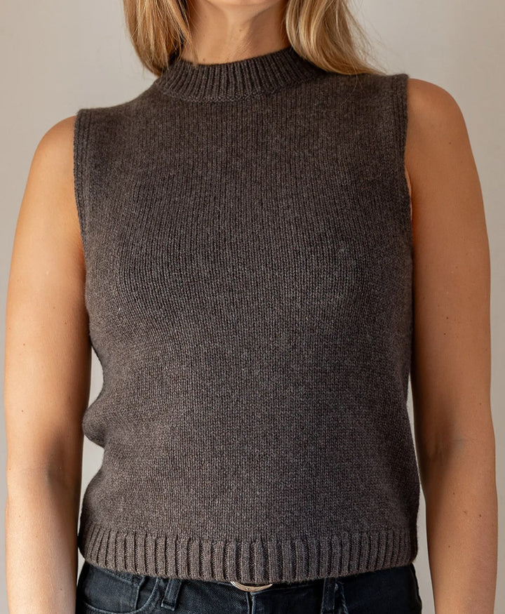 Stricktop - Mock Neck Tank - Kaschmir/Seide - Dunkelbraun