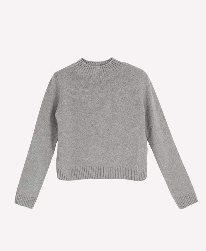 Strickpullover - Mock Neck Sweater - Kaschmir - Hellgrau