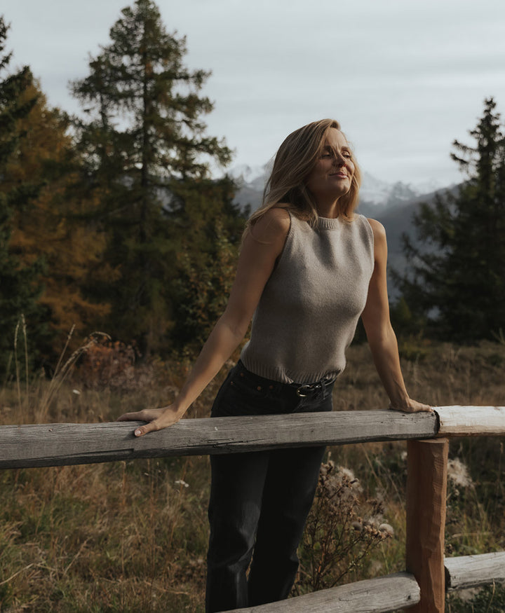 Stricktop - Mock Neck Tank - Kaschmir/Seide - Greige