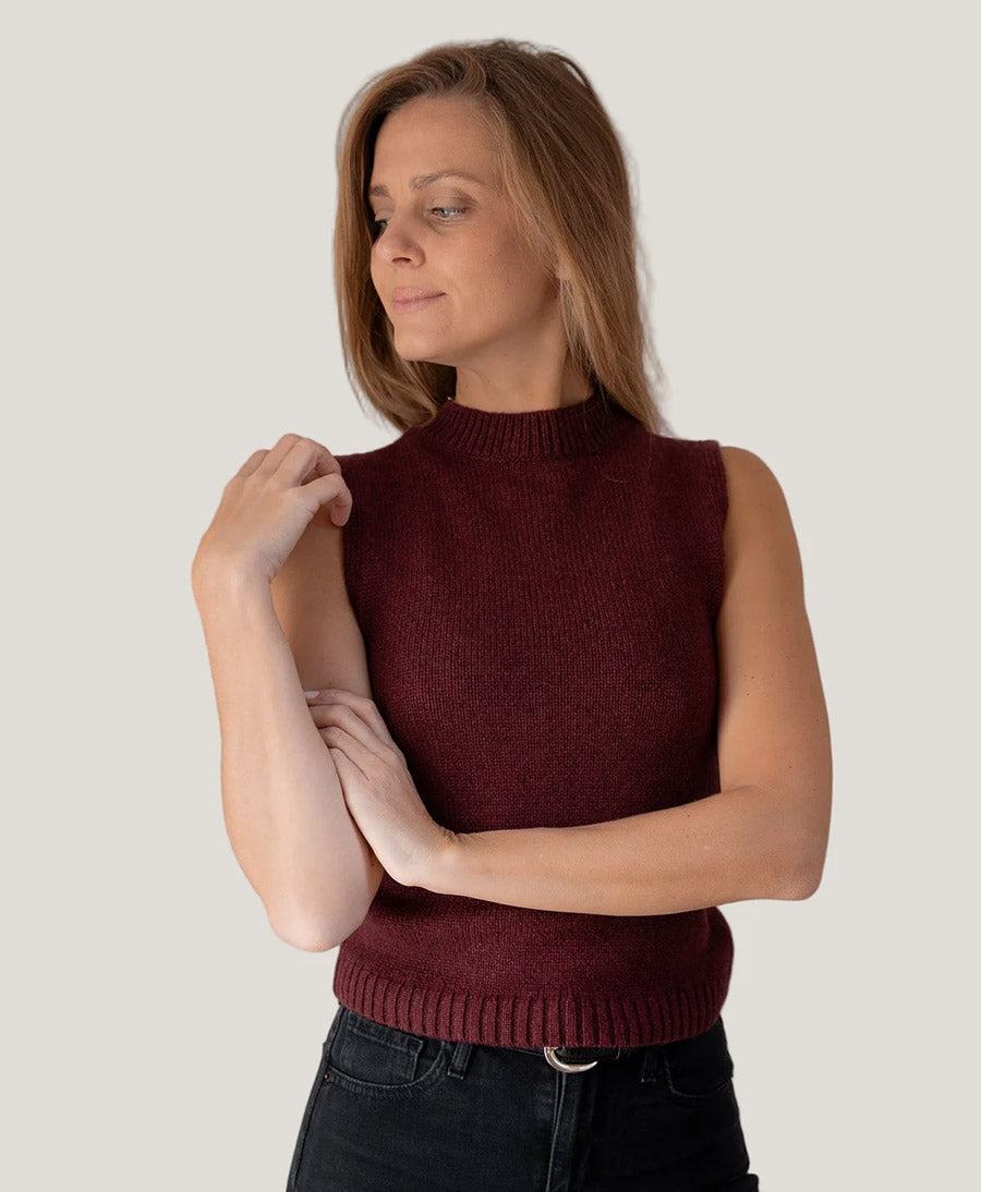 Stricktop - Mock Neck Tank - Kaschmir/Seide - Burgundy