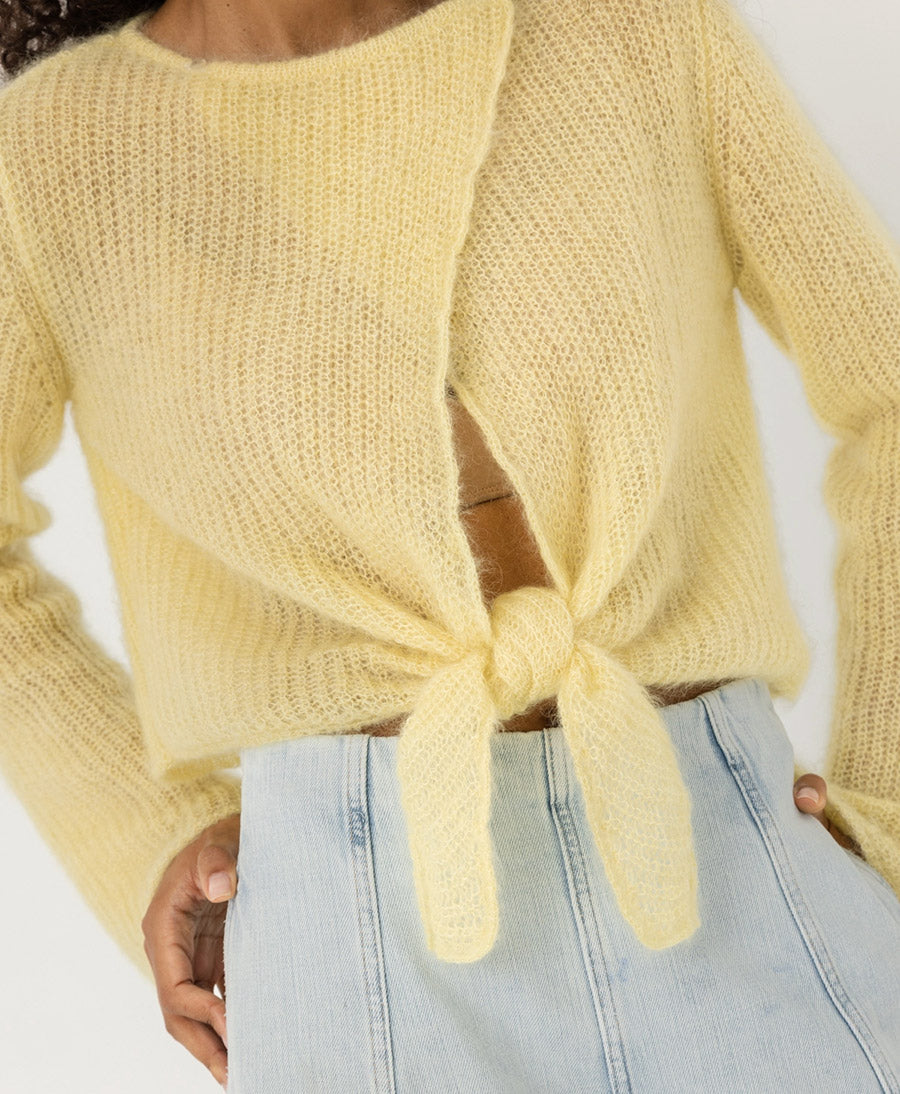 Kurzer Cardigan aus leichtem Strick - Hellgelb