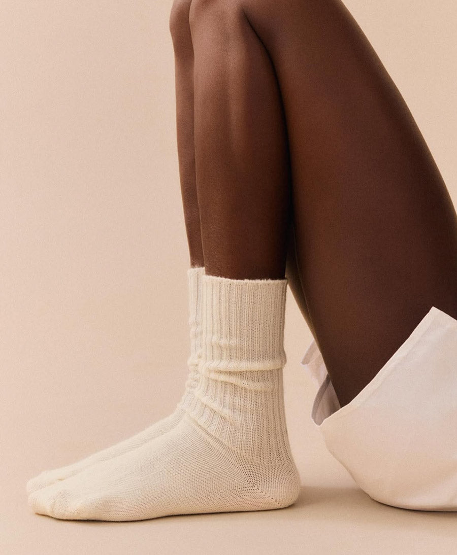 Mohair Socken - Gerippt - Creme