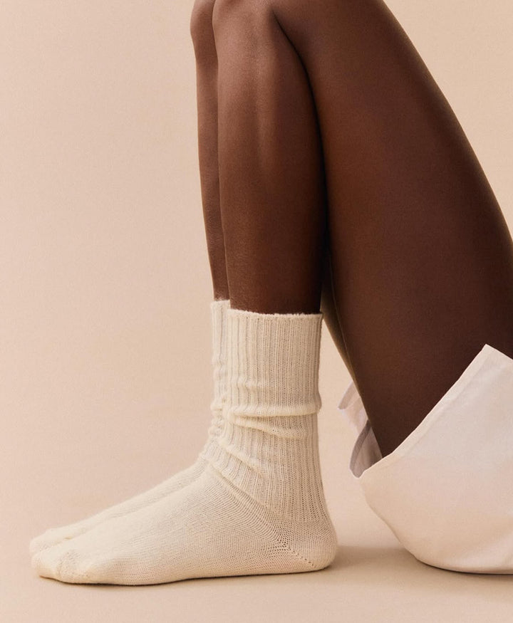 Mohair Socken - Gerippt - Creme