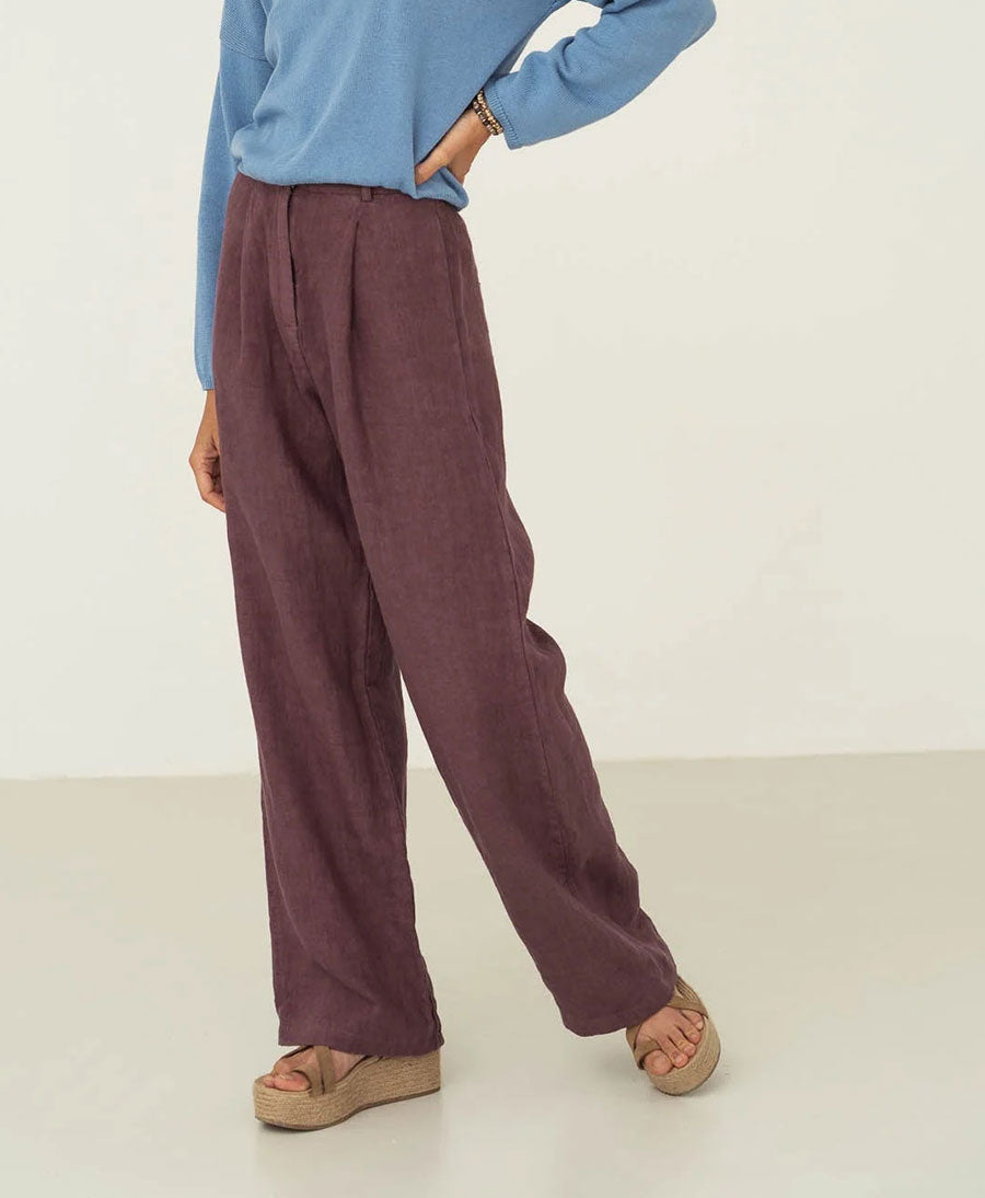 Hose Mara aus Leinen - Aubergine