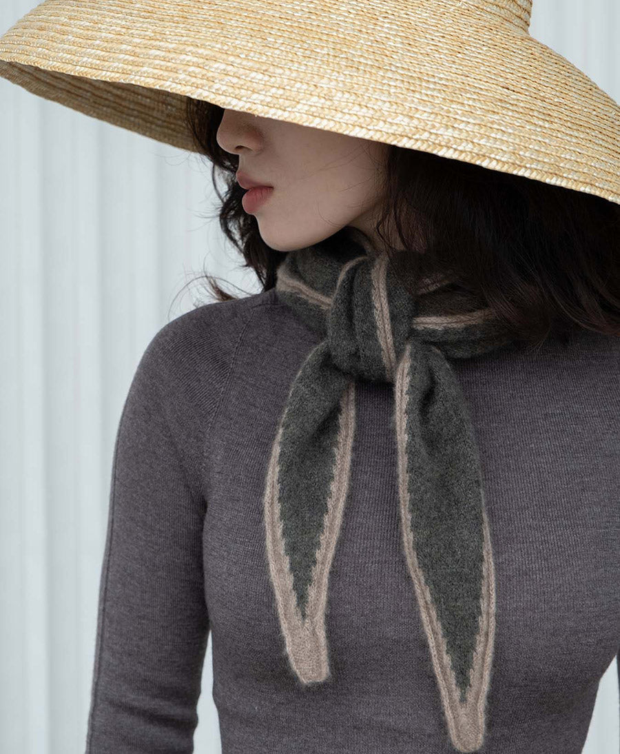 Kleiner Gestrickter Schal / Foulard aus Kaschmir - Dunkelgrün-Grau / Beige