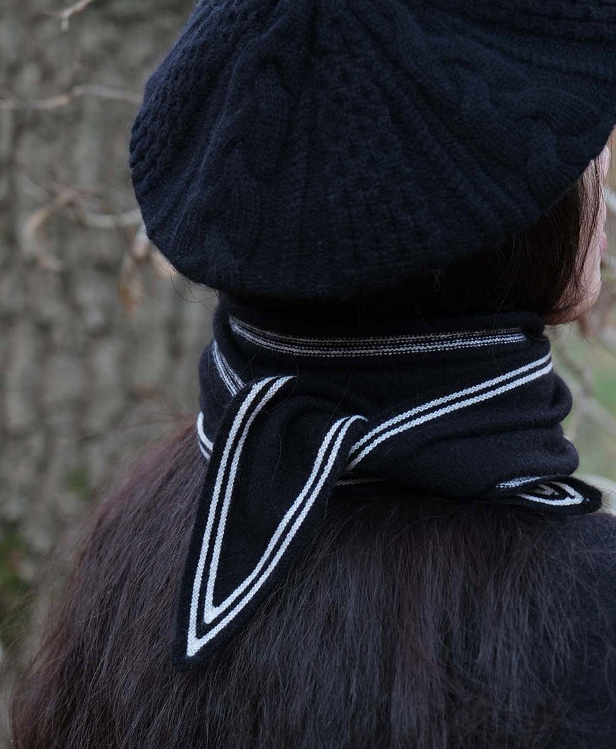 Kleiner Gestrickter Schal / Foulard aus Kaschmir - Schwarz / Weiss - Oats & Rice - clomes