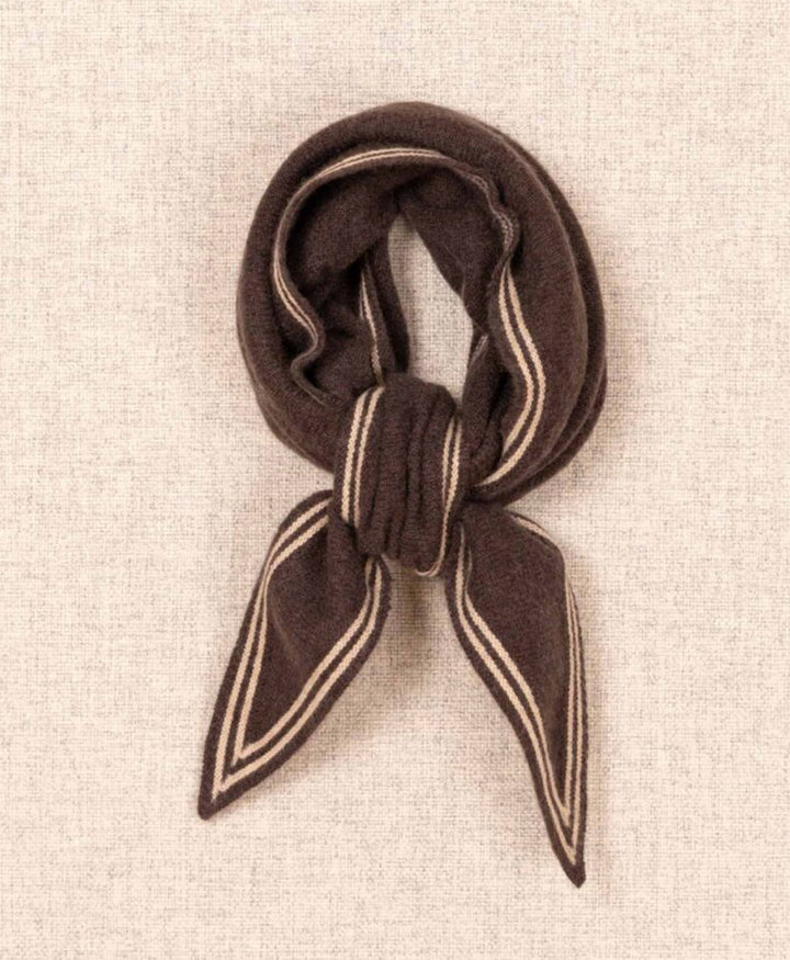Kleiner Gestrickter Schal / Foulard aus Kaschmir - Dunkelbraun / Weiss