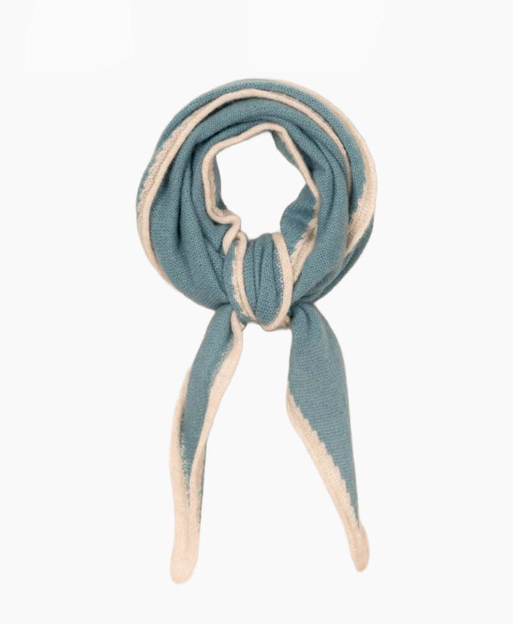 Kleiner Gestrickter Schal / Foulard aus Kaschmir - Blau / Creme