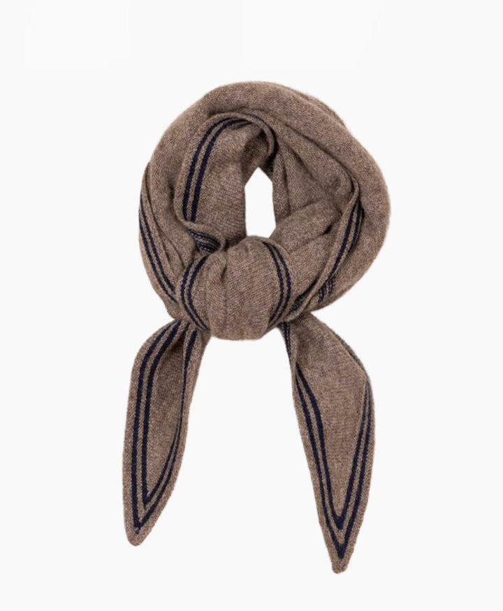 Kleiner Gestrickter Schal / Foulard aus Kaschmir - Braun / Blau
