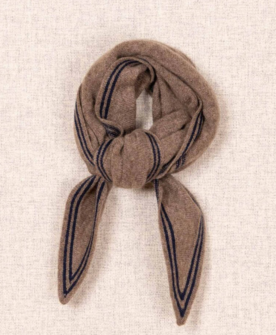 Kleiner Gestrickter Schal / Foulard aus Kaschmir - Braun / Blau