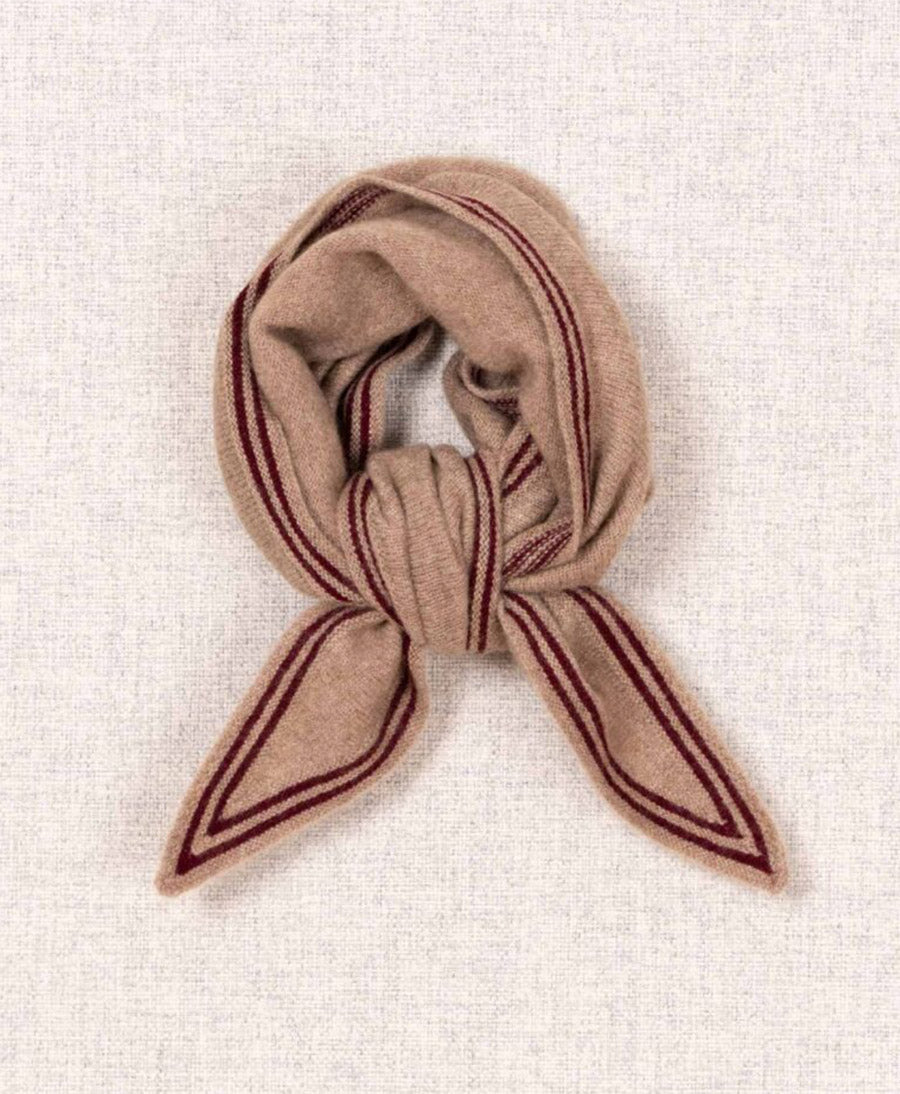 Kleiner Gestrickter Schal / Foulard aus Kaschmir - Beige / Rot