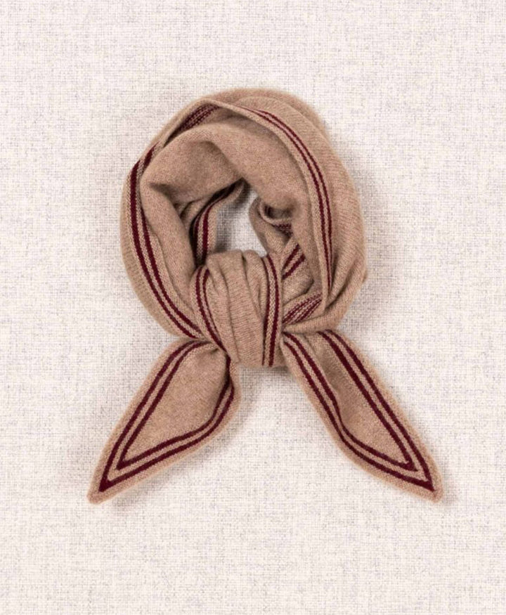 Kleiner Gestrickter Schal / Foulard aus Kaschmir - Beige / Rot