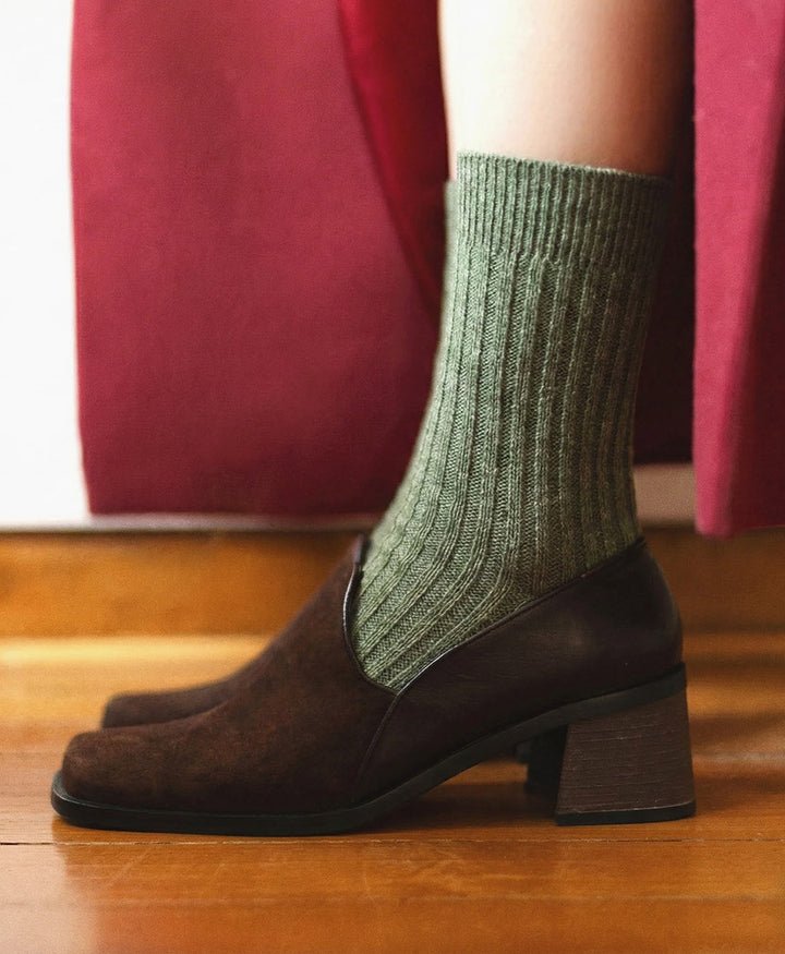 Socken Seide &amp; Wolle - Olivgrün