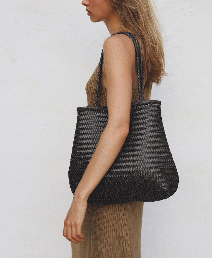 Gewebte Ledertasche "Cala" - Schwarz