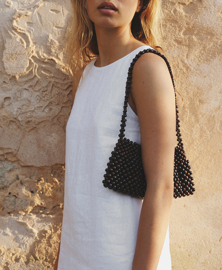 Perlenbesetzte Tasche "Terra Bag" - Braun