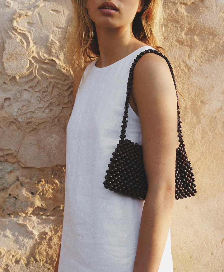 Perlenbesetzte Tasche "Terra Bag" - Braun