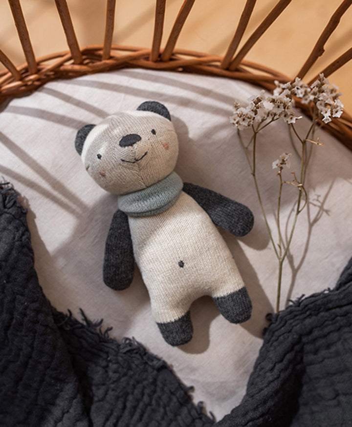 Babyrassel Panda - Creme, Anthrazit, Hellblau