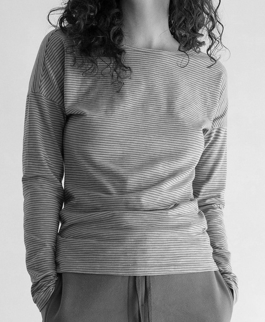 Langarm-Top mit Streifen - Soft Moss