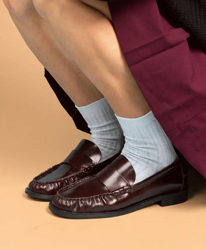 Pointelle Socken - gerippter Feinstrick - Hellblau