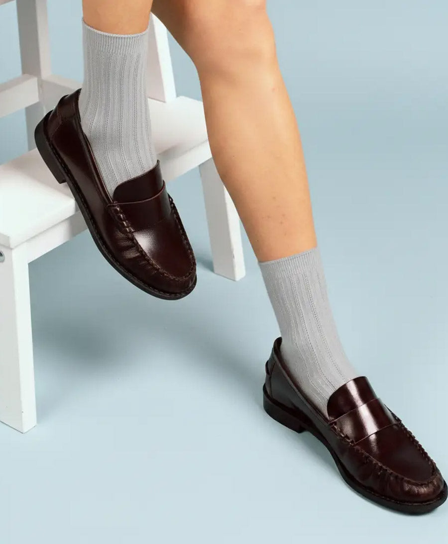 Pointelle Socken - gerippter Feinstrick - Hellgrau