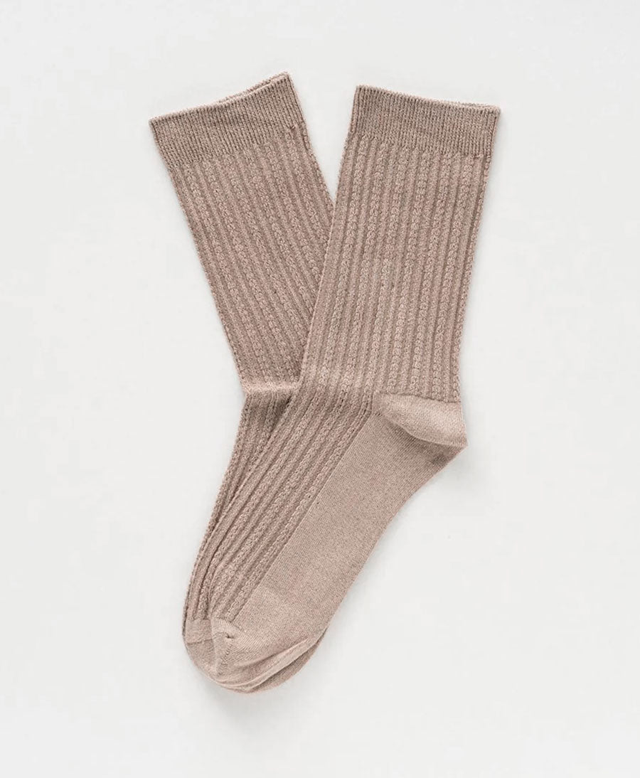 Pointelle Socken - gerippter Feinstrick - Moka