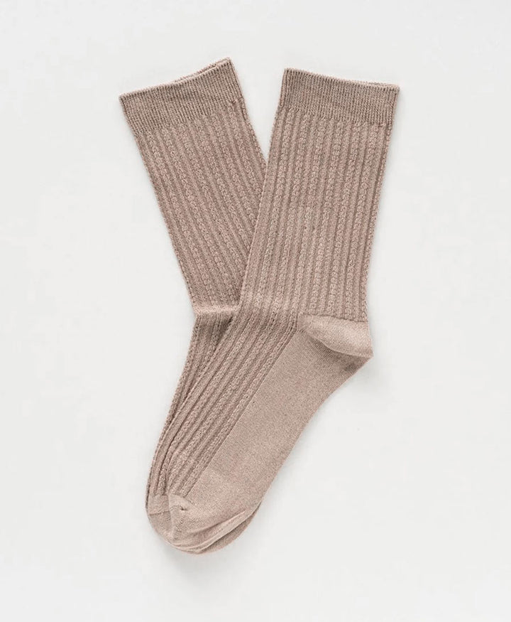 Pointelle Socken - gerippter Feinstrick - Moka