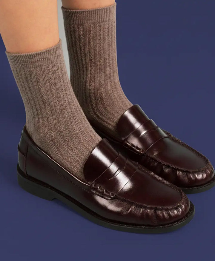 Pointelle Socken - gerippter Feinstrick - Moka