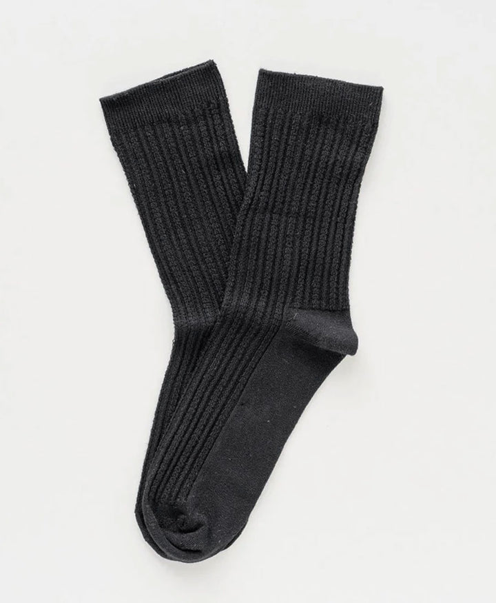 Pointelle Socken - gerippter Feinstrick - Schwarz