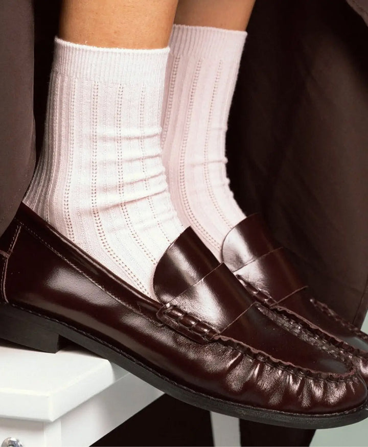 Pointelle Socken - gerippter Feinstrick - Weiss