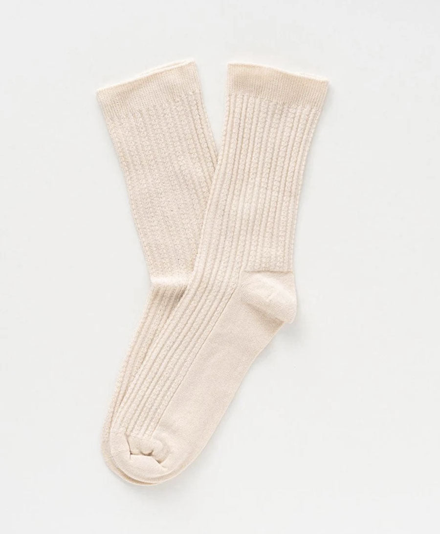 Pointelle Socken - gerippter Feinstrick - Beige