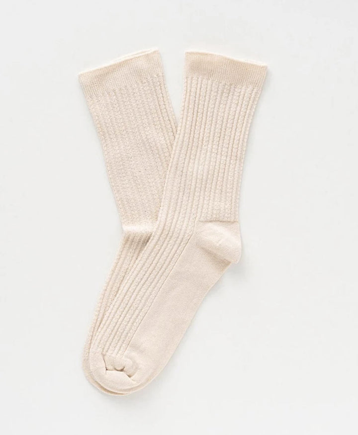 Pointelle Socken - gerippter Feinstrick - Beige