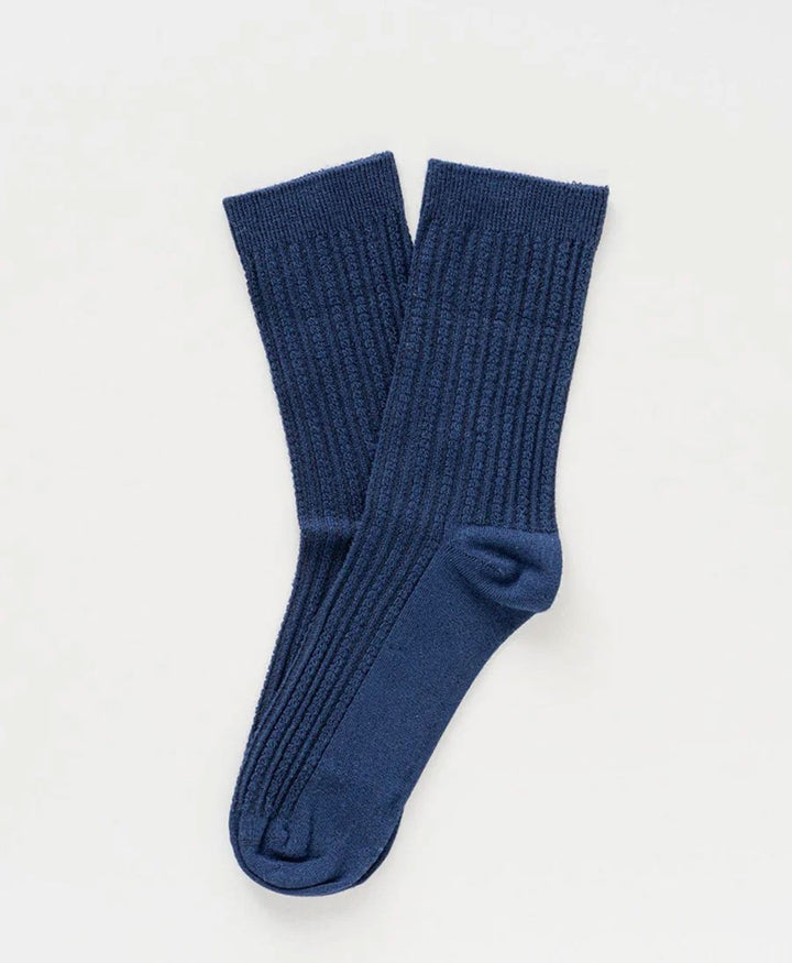 Pointelle Socken - gerippter Feinstrick - Dunkelblau