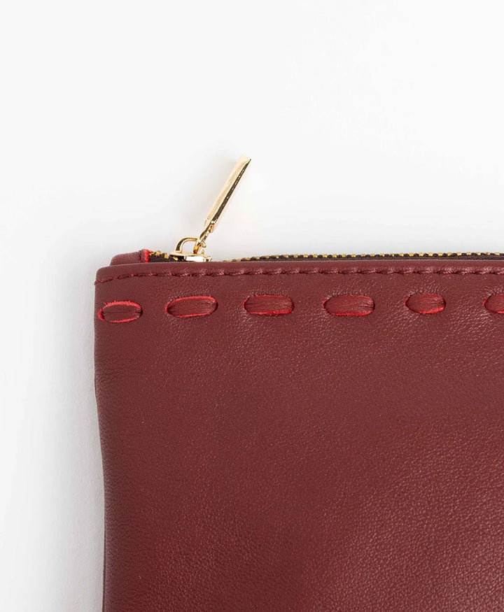 Mini Pouch aus Leder NAIMA - Dunkelrot