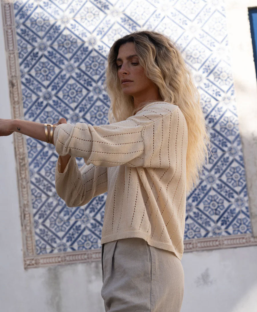 Strickpullover Sofie aus Leinen - Beige