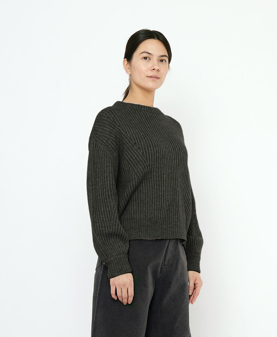 Strickpullover Striped Poet Sleeves Sweater - Grau-Schwarz Gestreift