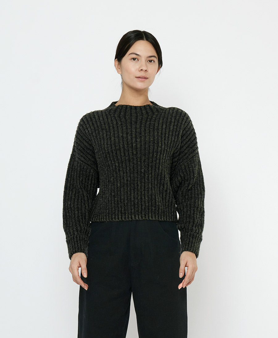 Strickpullover Striped Ribbed Mockneck - Grau-Schwarz Gestreift