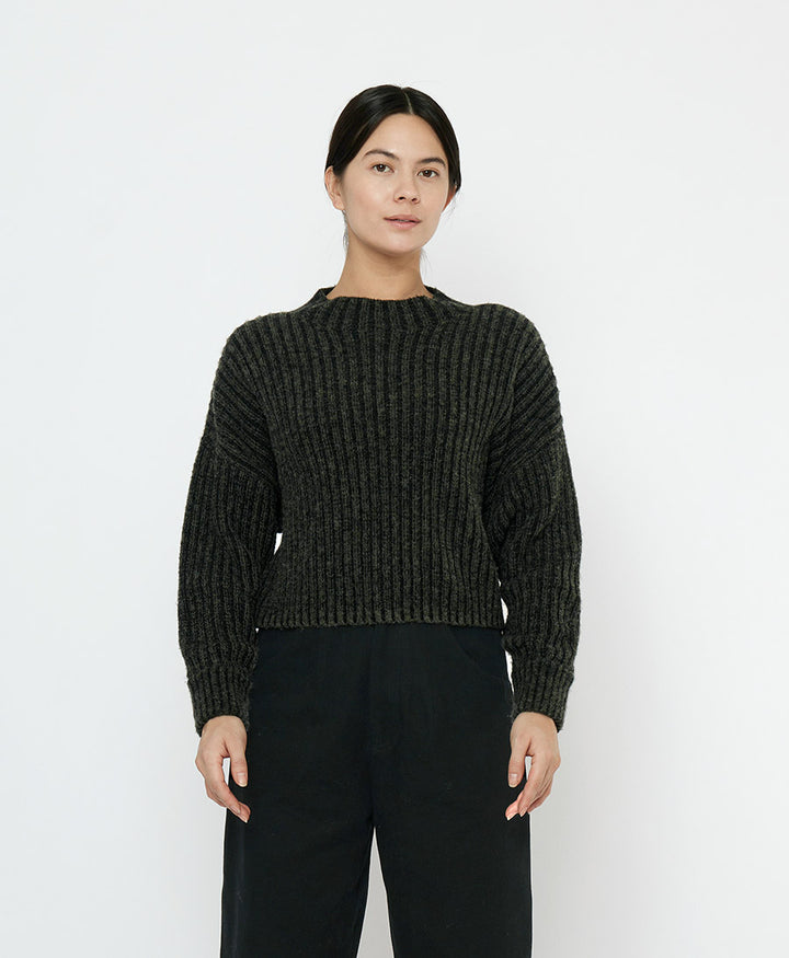 Strickpullover Striped Ribbed Mockneck - Grau-Schwarz Gestreift