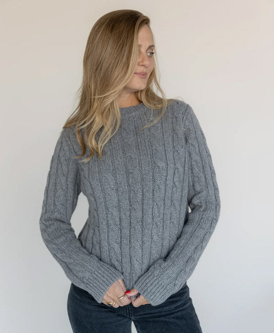 Strickpullover - Cable Knit Sweater - Kaschmir - Grau