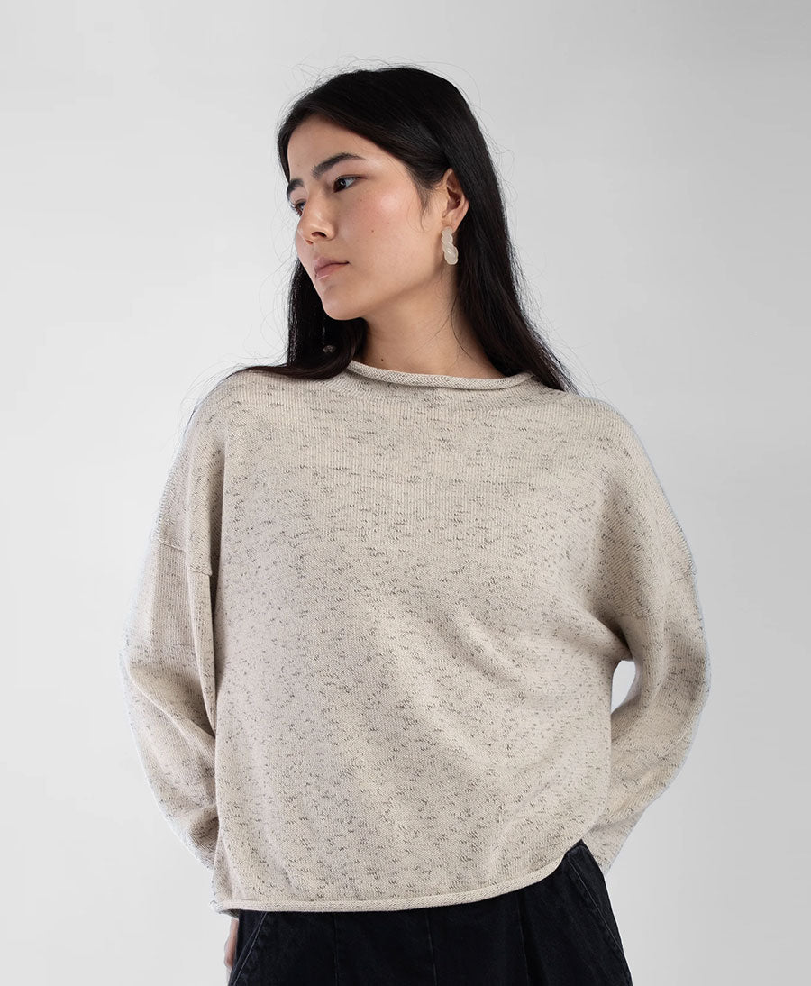 Strickpullover Speckle Cream Rolled Sweater
