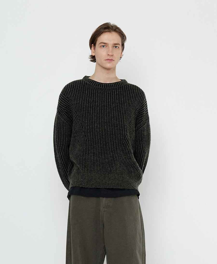 Strickpullover Striped Poet Sleeves Sweater - Grau-Schwarz Gestreift