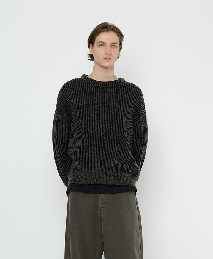 Strickpullover Striped Poet Sleeves Sweater - Grau-Schwarz Gestreift