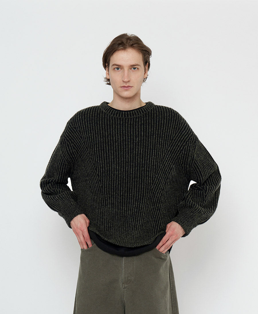 Strickpullover Striped Poet Sleeves Sweater - Grau-Schwarz Gestreift