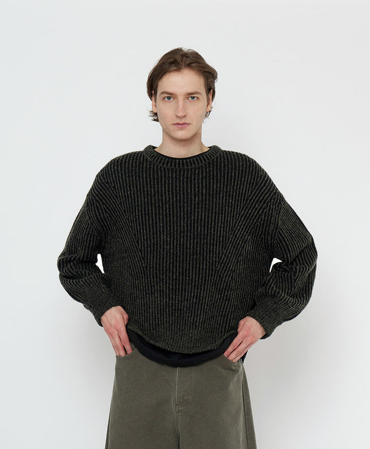 Strickpullover Striped Poet Sleeves Sweater - Grau-Schwarz Gestreift